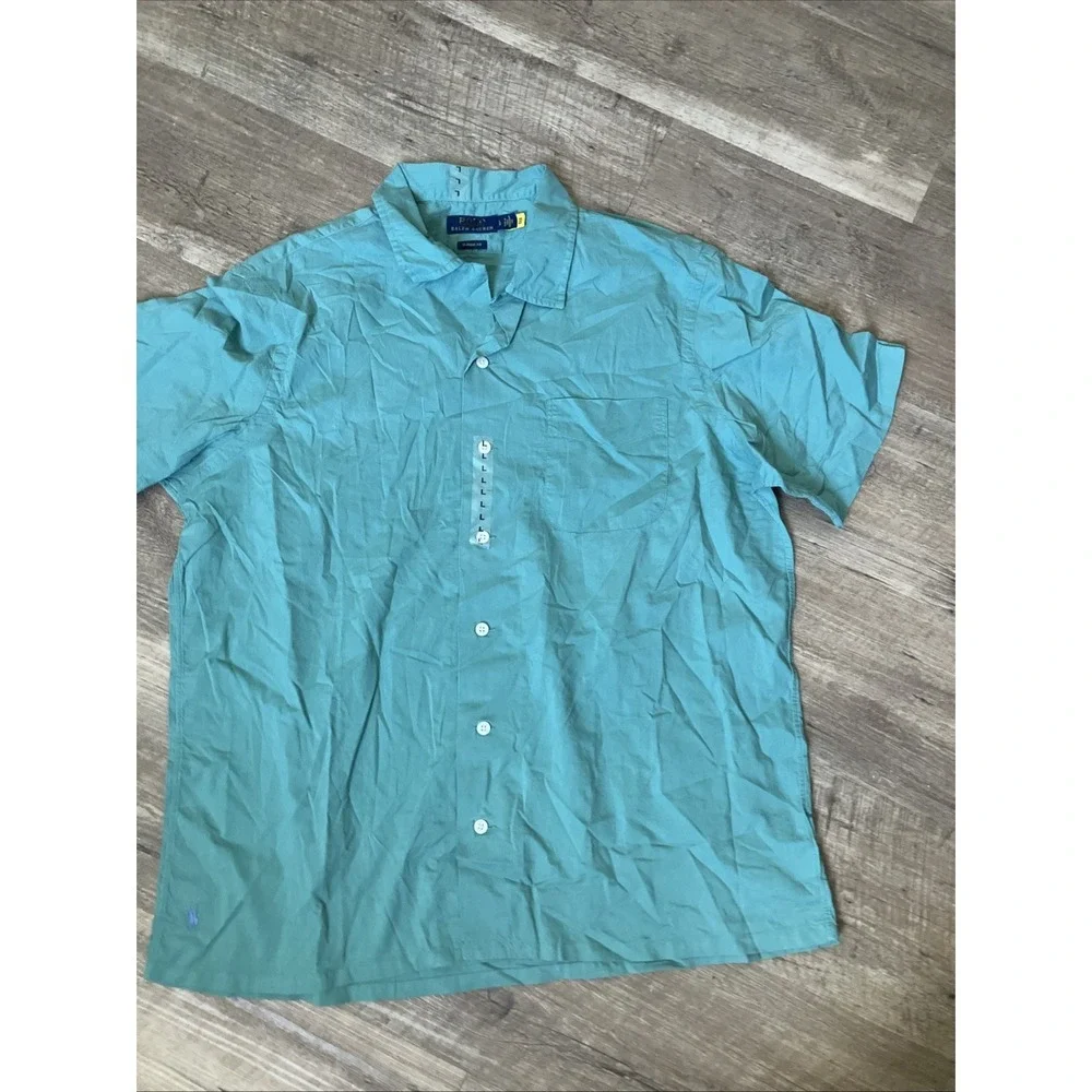 NWOT Polo Ralph Lauren GREEN Short Sleeve Classic Fit CAMP Shirt Purple Pony